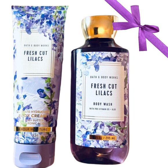 🌸 Bath & Body Works Fresh Cut Lilacs Body Wash & Body Cream – Lot of 2 - Picture 1 of 6